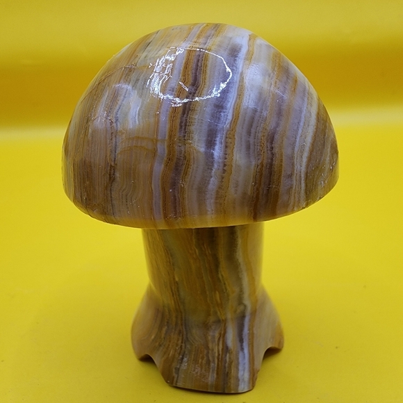 Vintage Marble Carved Stone Mushroom 2.25" Figurine Tan Brown Mid Century - Picture 3 of 7